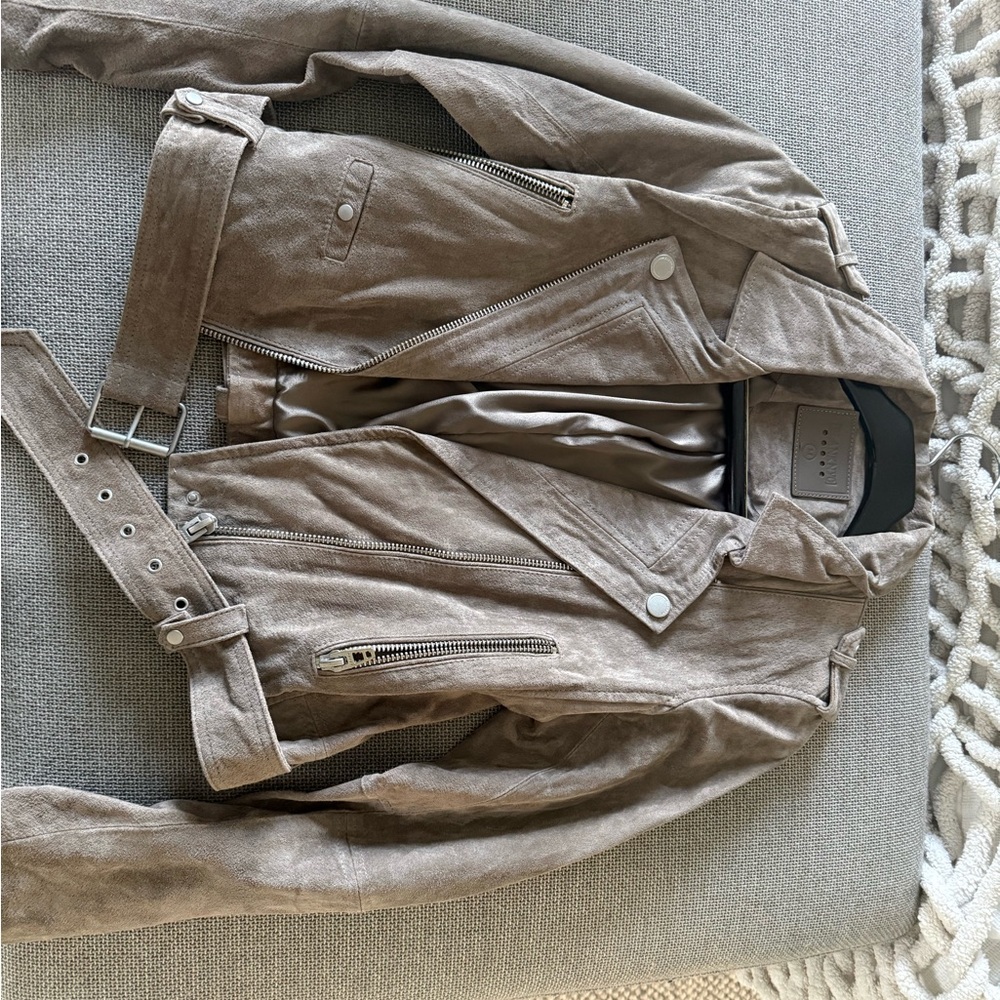 Blank NYC Suede Moto Jacket in Taupe